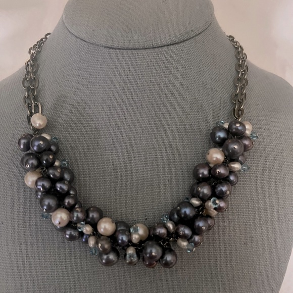 NWOT Genuine Tahitian Peacock Pearls n Crystal Statement Bib Necklace - Picture 3 of 14